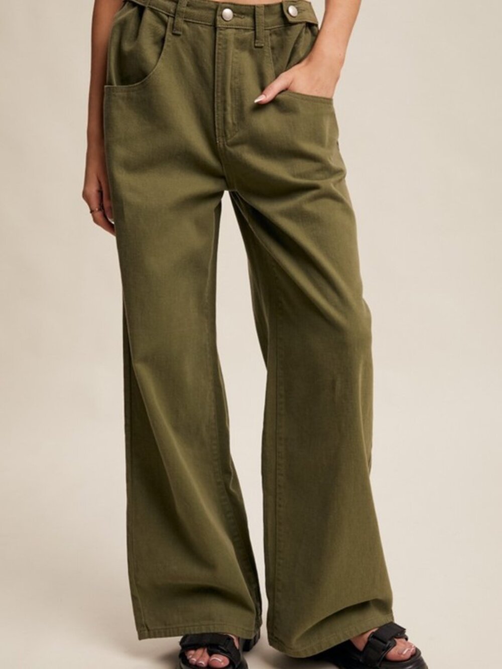 NWT Boutique: Listicle Olive Wide Leg Denim Pants - Premium Cotton